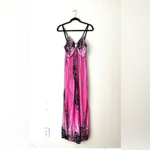 MAGIC Summer Vacation Y2K Bling Pink Strappy Flowy Maxi Animal Size S Boho
